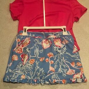Lilly Pulitzer Pink Top and Blue Floral Skirt Set